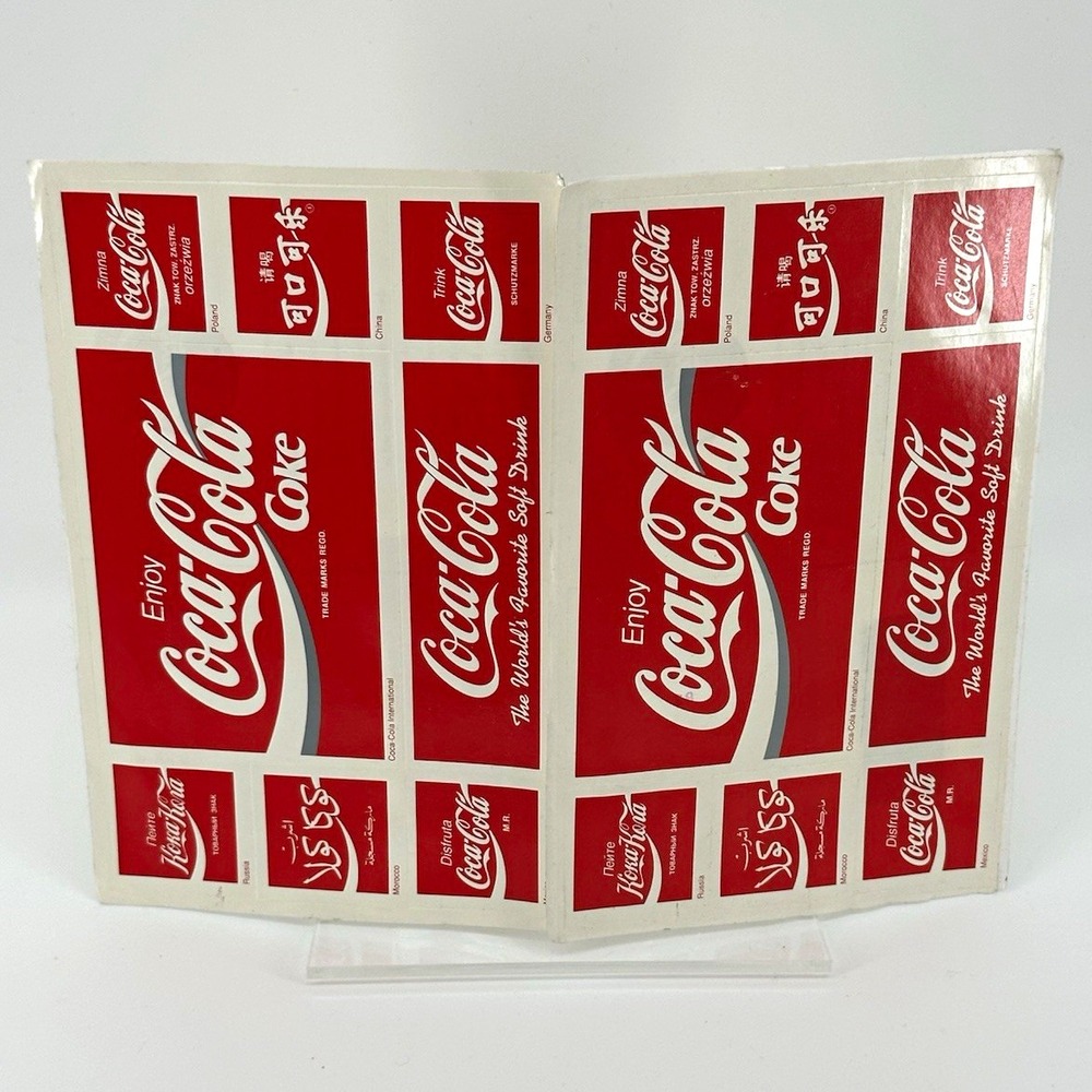 Coca-Cola Soda Theme Advertising Sticker Sheet Decals, Red & White from 1993